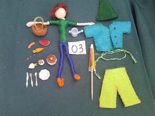 Elf Doll & Accessories - 15 Piece Set - Brown Hair - Removable Clothes - Fairy Garden - Dollhouse - 6'' Tall - Handmade