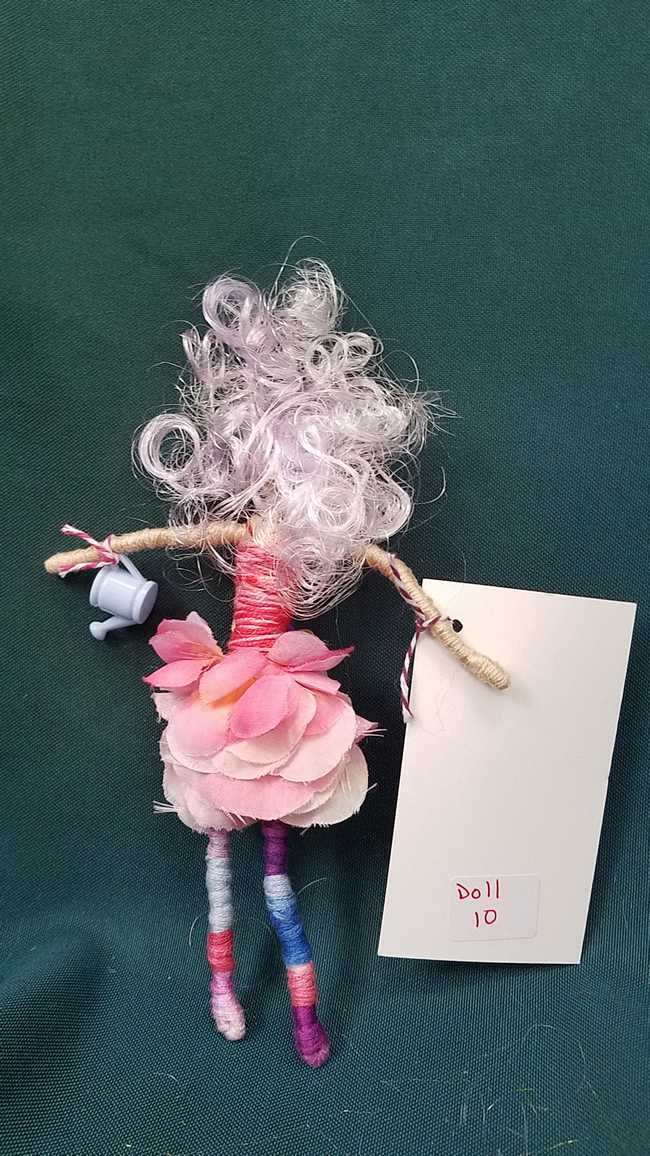 Fairy Doll & Accessories -11 Piece Set -  Pink Hair - Pink Petal Skirt -  6'' Tall - Handmade