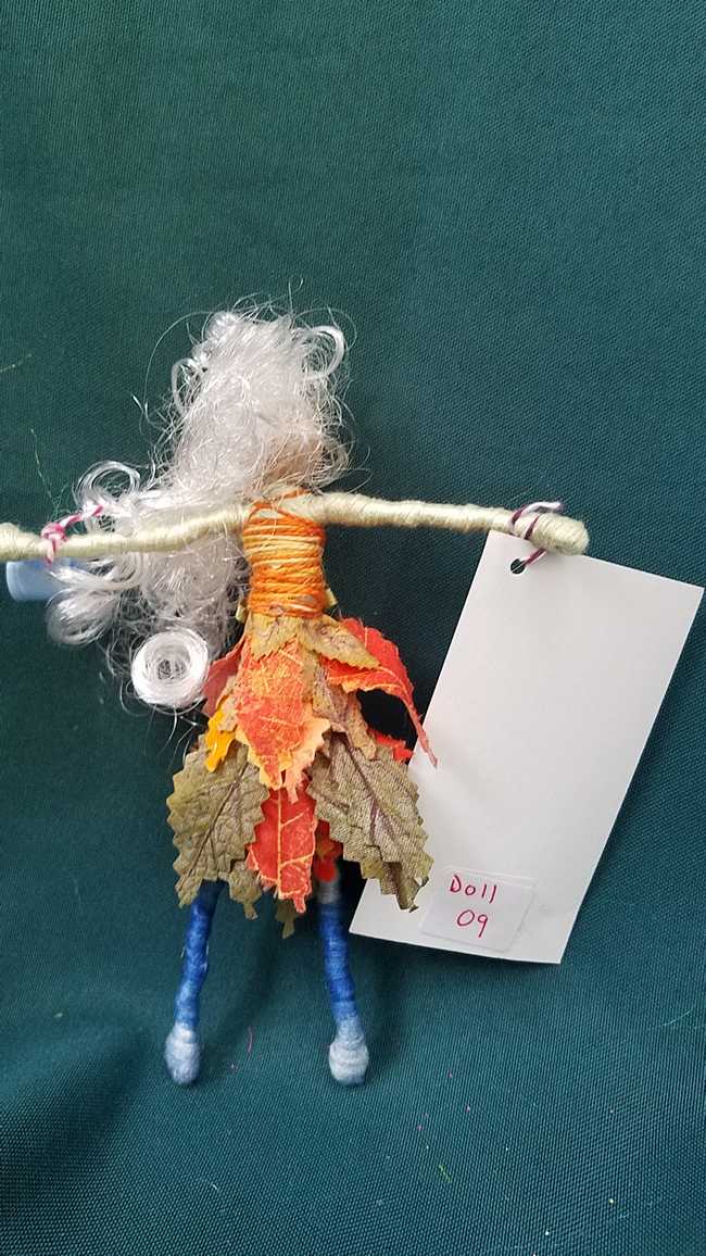 Fairy Doll & Accessories - 11 Piece Set -  White Hair - Orange Leaf Skirt -  6'' Tall - Handmade