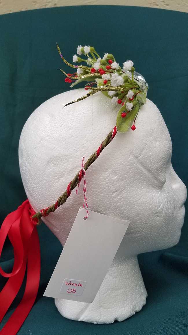 Hair Wreath - Adjustable Size - Fairy - White Flowers -Red Ribbon - Green Spires - Wedding - Festival - LARP - Hand Made