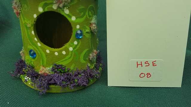 Miniature Wood Fairy House - Round - Moss Green - Vines - Fairy Garden - 5'' Tall Hand Made
