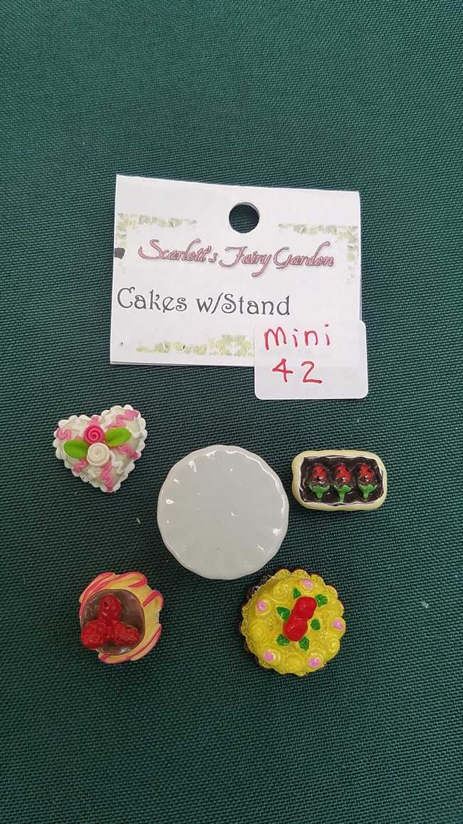 Miniature Food - Assortment - Dessert Set - White Cake Plate - Tiny Cakes - Dollhouse - Fairy - Barbie - 5 piece set