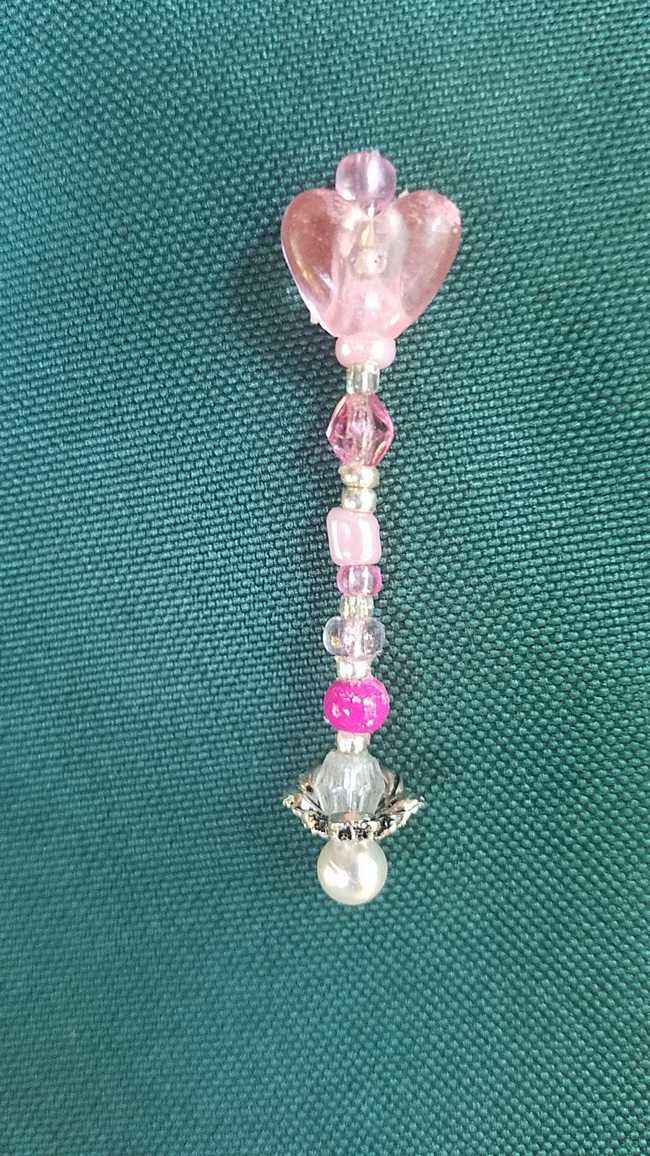 Miniature Fairy Wand - Dolls - Pink Beads - Pearls - Silver - Pink Heart - 2'' - Hand Made