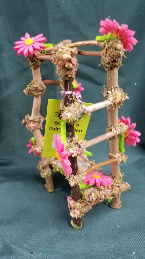 Twig Gazebo with  Pink Daisies - 7'' Tall - Fairy - Fairy Garden - Doll House - Hand Made