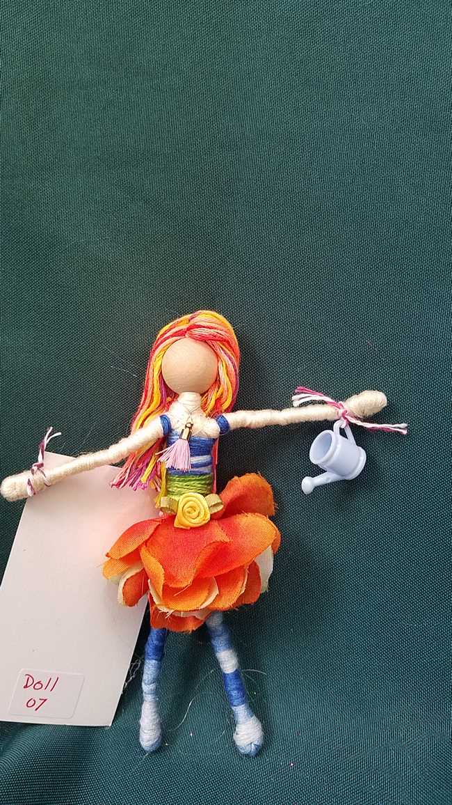 Fairy Doll & Accessories - 11 Piece Set -  Orange Hair - Orange Petal Skirt -  6 Tall - Handmade