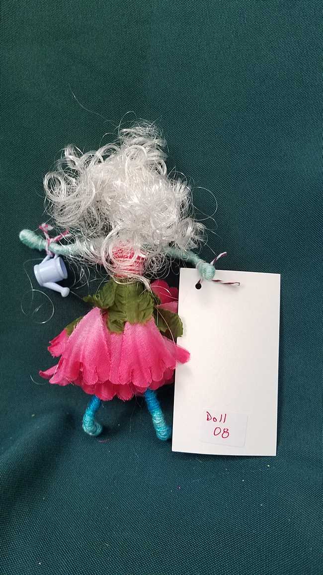 Fairy Doll & Accessories - 11 Piece Set -  White Hair - Pink Petal Skirt -  6'' Tall - Handmade