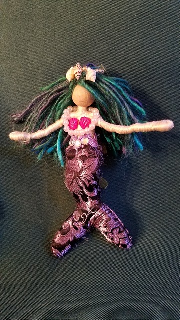 Mermaid Doll  and Accessories - 17 Piece Set -  Purple Hair - Sparkly Purple Tail -  6 Tall - Handmade
