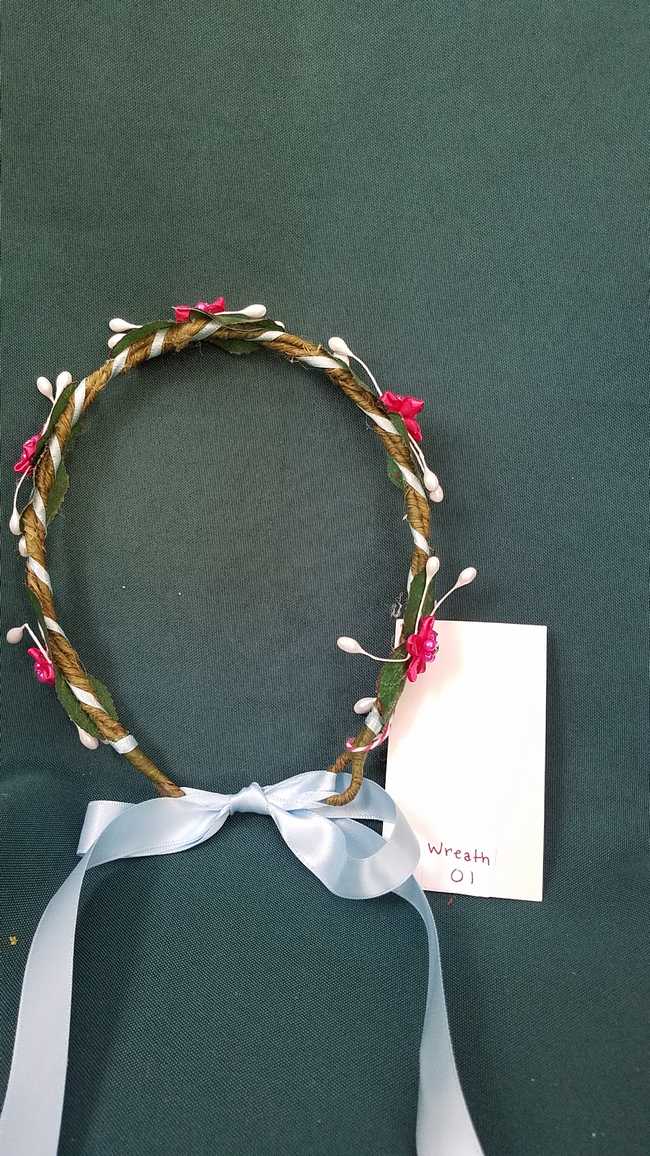 Hair Wreath - Adjustable- Flower Fairy - Fuschia Flowers - Blue Satin Ribbon - Wedding - Festival - Hand Made