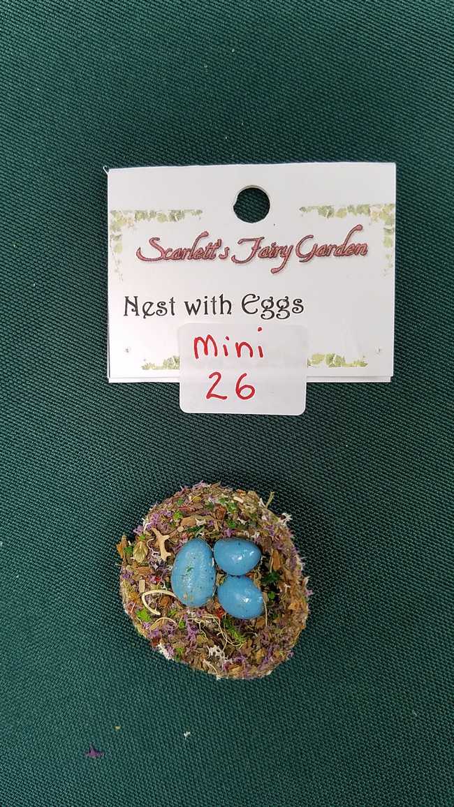 Miniature Bird Nest - Three Tiny Blue Eggs - Dried Flowers - Dollhouse - Fairy - Fairy Garden - 1'' - Hand Made