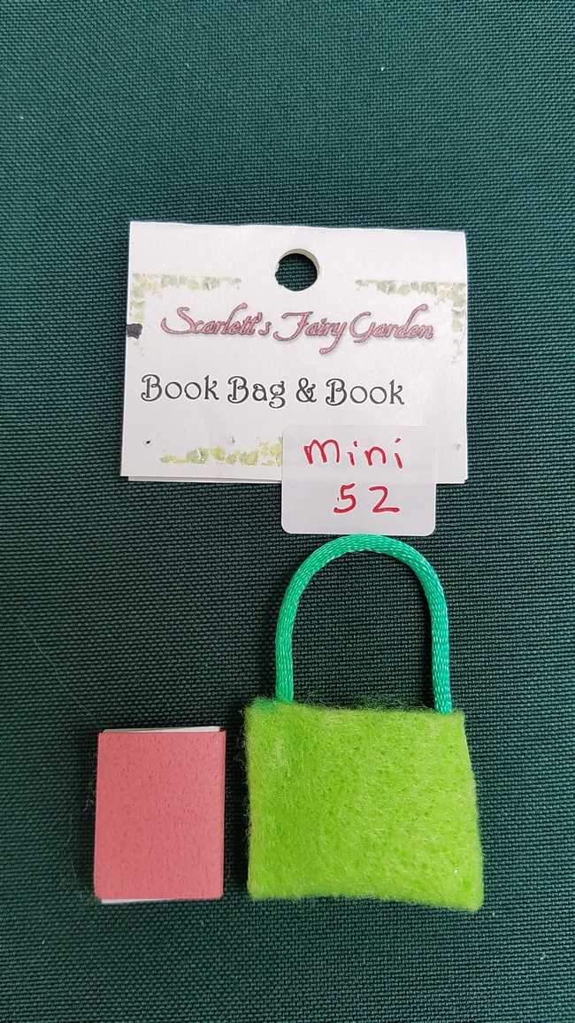 Miniature Green Felt Book Bag - Fairy Tale Book Included - Dollhouse - Fairy - Barbie - 2'' - Hand Made