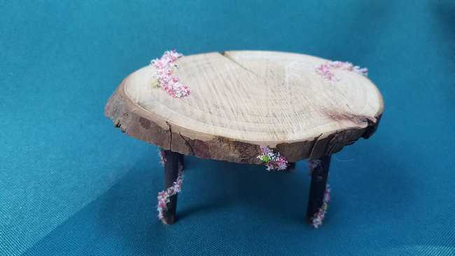 Miniature Wooden Table - Oval  - Flowers - Fairy Garden -  Dollhouse - Fairy - 2.5 Tall - Hand Made