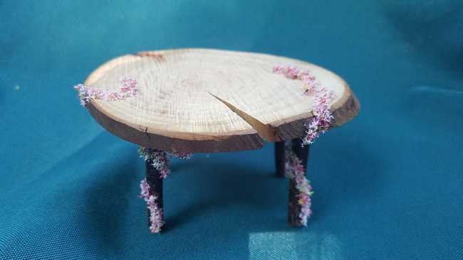 Miniature Wooden Table - Oval  - Flowers - Fairy Garden -  Dollhouse - Fairy - 2.5'' Tall - Hand Made