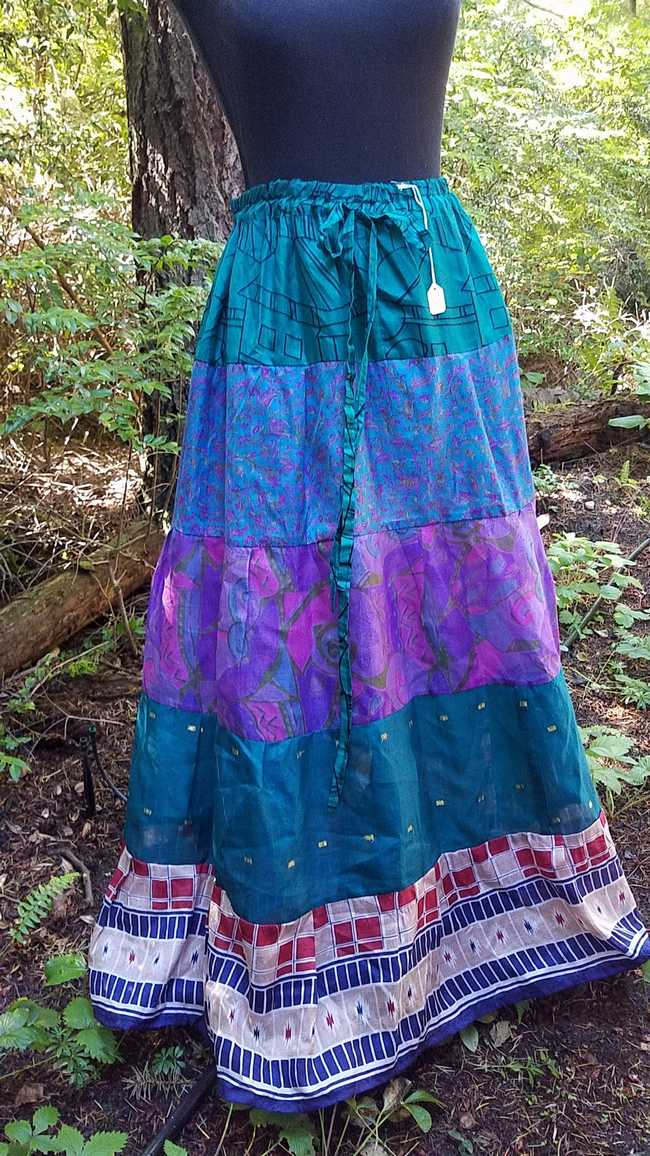 Read more: Maxi Skirt -  Purple/Green/Brown - Elastic Waist - 8 Tiers - Indian - Banjara - Tribal - Festival - Silk - One Size