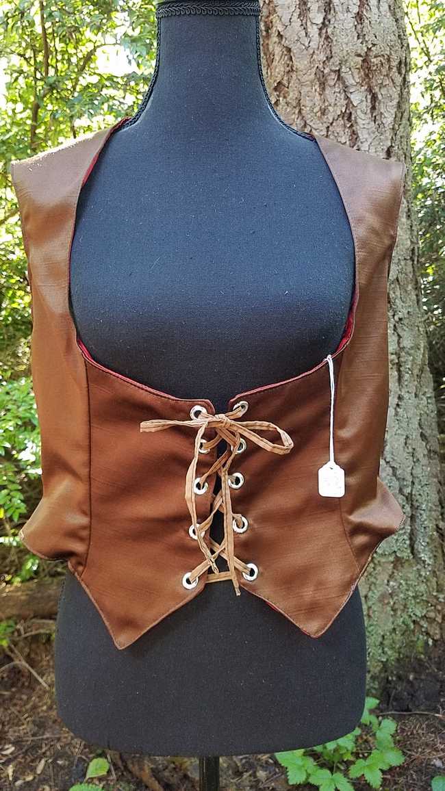 Read more: Vest - Corset - Adult XL - Plus Size - Reversible - Lace Up - Brown/Red Silk - Pirate - Festival - Hand Made