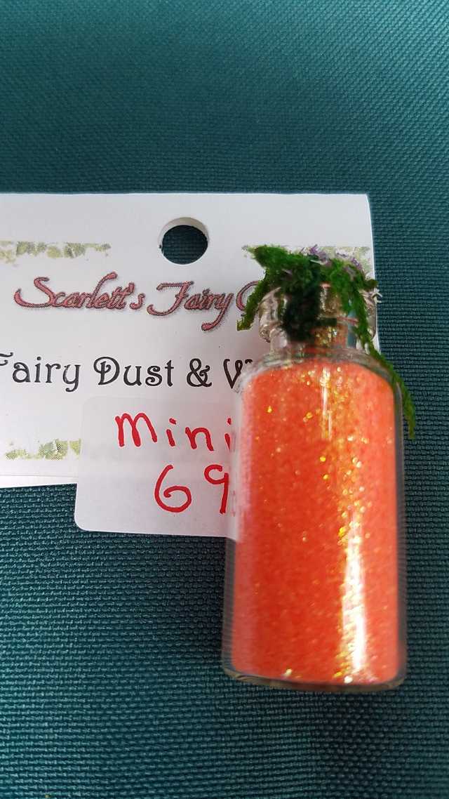 Miniature Fairy Dust - Orange Glitter - Glass Bottle - Tiny Silver Star Wand - Dollhouse - Fairy - 2'' - Hand Made