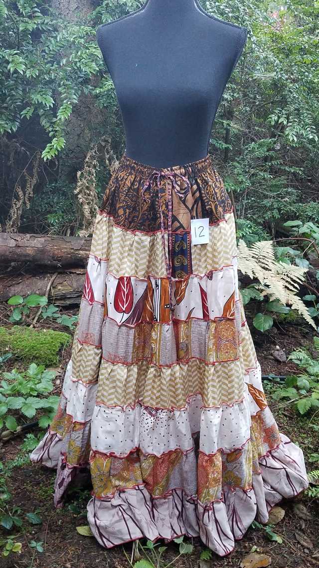 Read more: Maxi Skirt - Brown/Ivory/Black - Elastic Waist - 8 Tiers - Indian - Banjara - Tribal - Festival - Silk - One Size