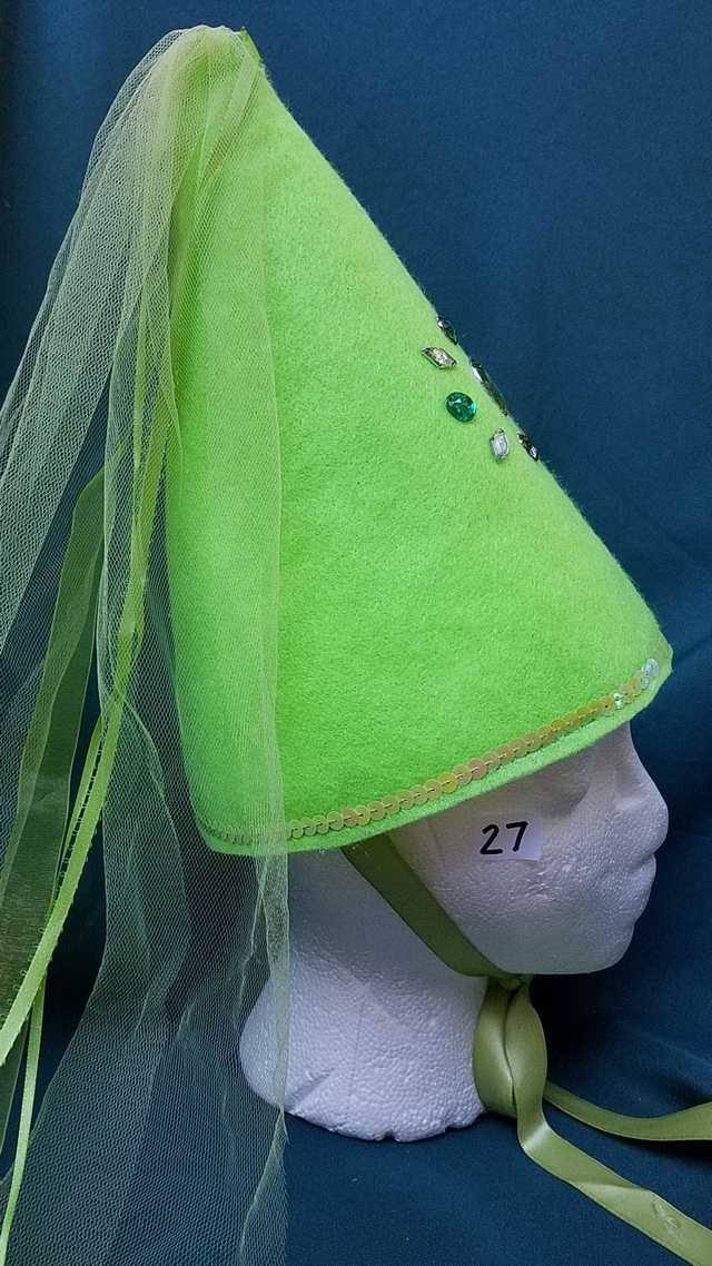 Read more: Princess Hat - Lime Green Felt - Veil & Ribbons - Fairy - Costume - 11'' Tall - One Size - Hand Made