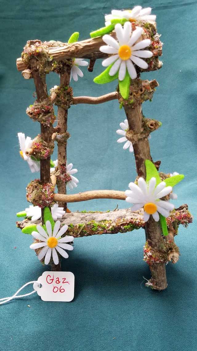 Twig Gazebo with White Daisies - 7 Tall - Fairy - Fairy Garden - Doll House - Hand Made